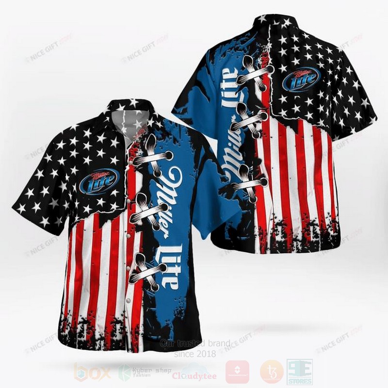 Miller Lite American Flag Hawaiian Shirt