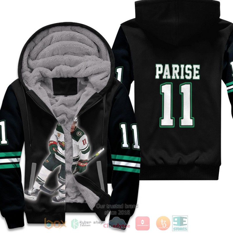 BEST Minnesota Wild Zach Parise 11 NHL Black 3D fleece hoodie 3 Minnesota Wild Zach Parise 11 NHL Black fleece hoodie