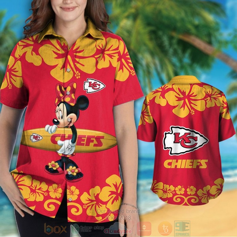 HOT Minnie Mouse Kansas City Chiefs hawaiian shirt and shorts 3 Minnie Mouse Kansas City Chiefs hawaiian shirt and shorts 1 2