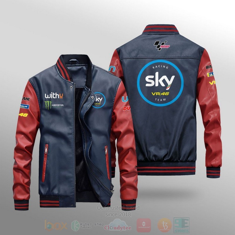 Motogp Sky Vr46 Avintia Team Leather Bomber Jacket 1
