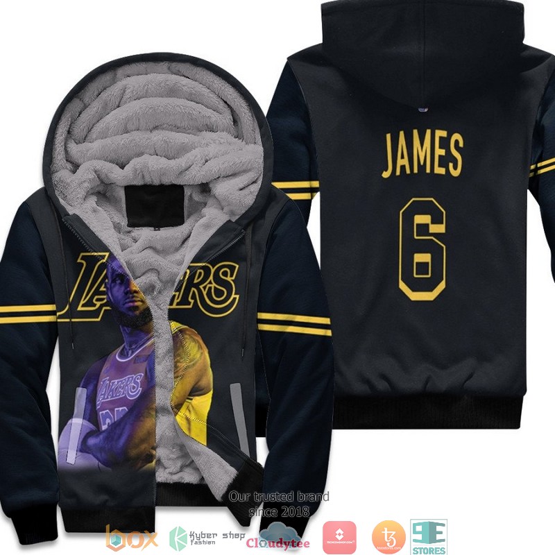 NBA Los Angeles Lakers LeBron James 6 Earned New Number Edition Black 3d Fleece Hoodie