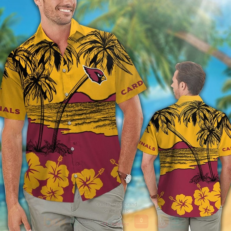 BEST NFL Arizona Cardinals Red-Yellow Hibiscus Hawaii Shirt, Short 12 NFL Arizona Cardinals Red Yellow Hibiscus Hawaiian Shirt Short