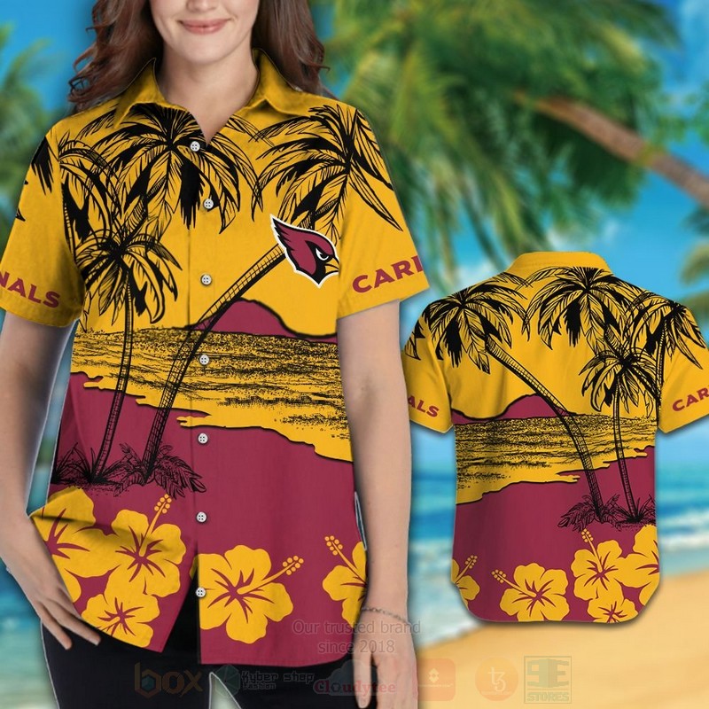 BEST NFL Arizona Cardinals Red-Yellow Hibiscus Hawaii Shirt, Short 2 NFL Arizona Cardinals Red Yellow Hibiscus Hawaiian Shirt Short 1