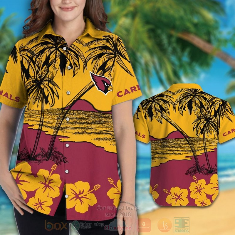 BEST NFL Arizona Cardinals Red-Yellow Hibiscus Hawaii Shirt, Short 3 NFL Arizona Cardinals Red Yellow Hibiscus Hawaiian Shirt Short 1 2
