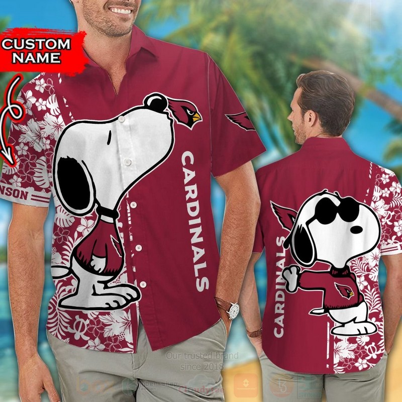 BEST NFL Arizona Cardinals and Snoopy Custom Name Hawaii Shirt, Short 13 NFL Arizona Cardinals and Snoopy Custom Name Hawaiian Shirt Short
