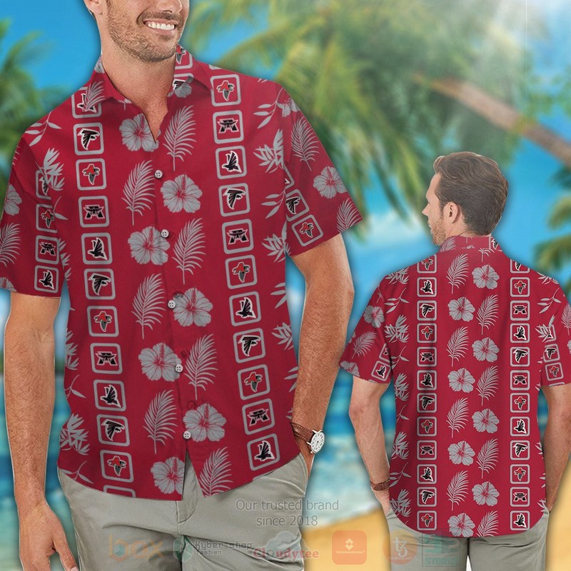 BEST NFL Atlanta Falcons Logo and Hibiscus Flower Hawaii Shirt, Short 2 NFL Atlanta Falcons Logo and Hibiscus Flower Hawaiian Shirt Short 1