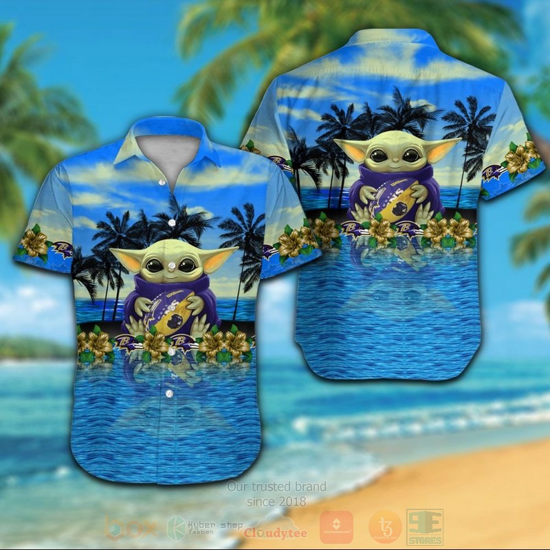 NFL Baltimore Ravens Baby Yoda Blue Hawaiian Shirt