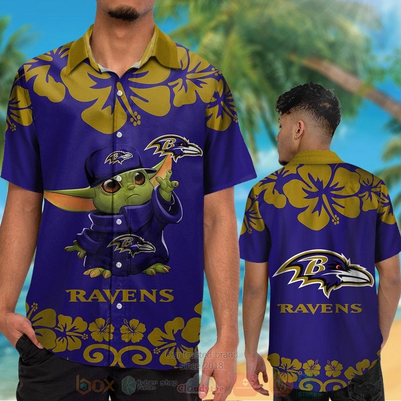 BEST NFL Baltimore Ravens Baby Yoda Hawaii Shirt, Short 2 NFL Baltimore Ravens Baby Yoda Hawaiian Shirt Short 1