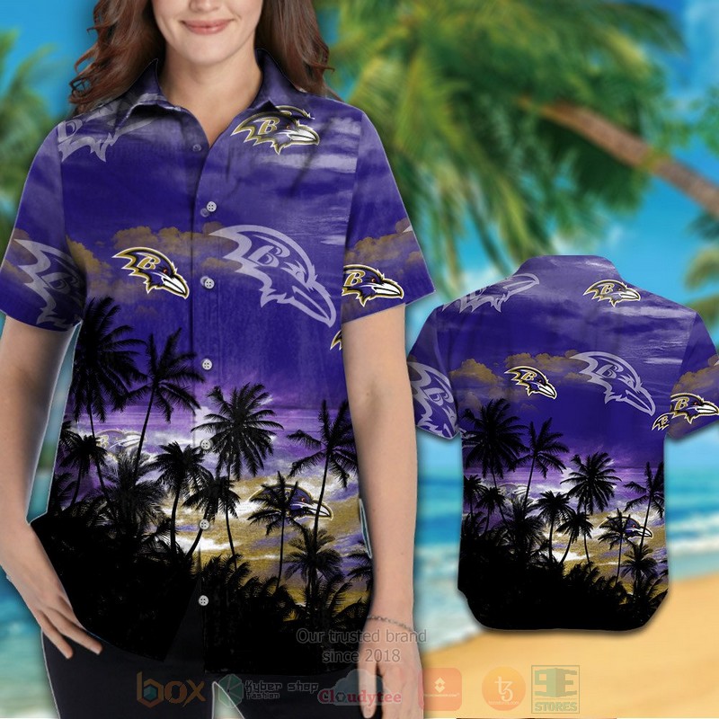 BEST NFL Baltimore Ravens Blue Skye Hawaii Shirt, Short 3 NFL Baltimore Ravens Blue Skye Hawaiian Shirt Short 1 2