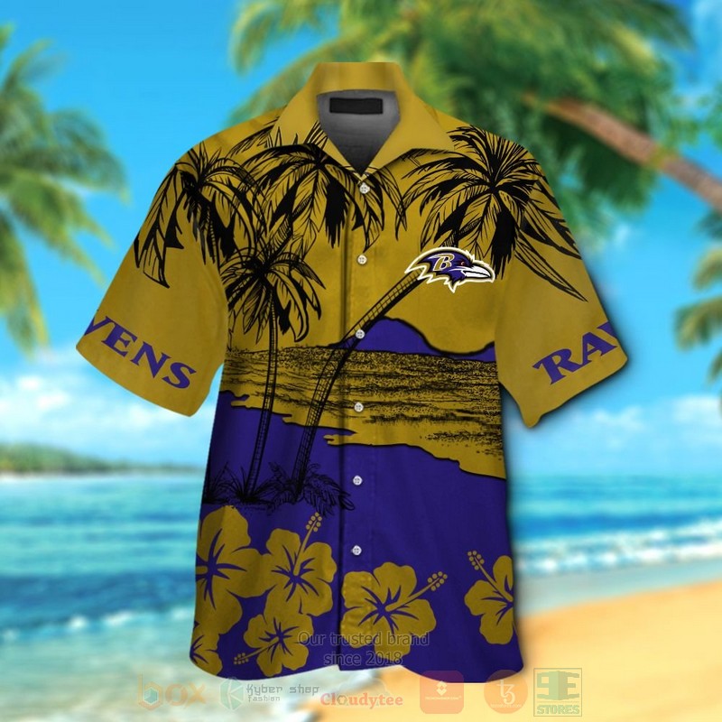 NFL Baltimore Ravens Brown Hawaiian Shirt Short