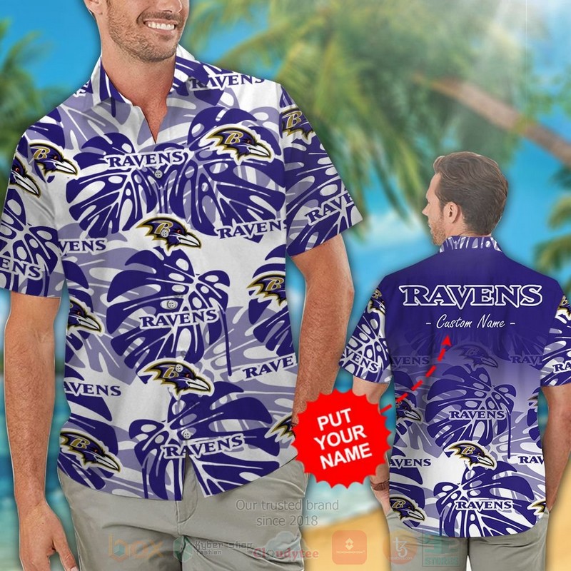BEST NFL Baltimore Ravens Custom Name Hawaii Shirt, Short 2 NFL Baltimore Ravens Custom Name Hawaiian Shirt Short 1