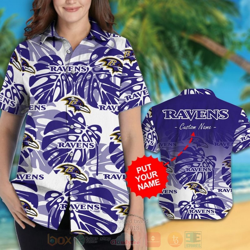 BEST NFL Baltimore Ravens Custom Name Hawaii Shirt, Short 3 NFL Baltimore Ravens Custom Name Hawaiian Shirt Short 1 2