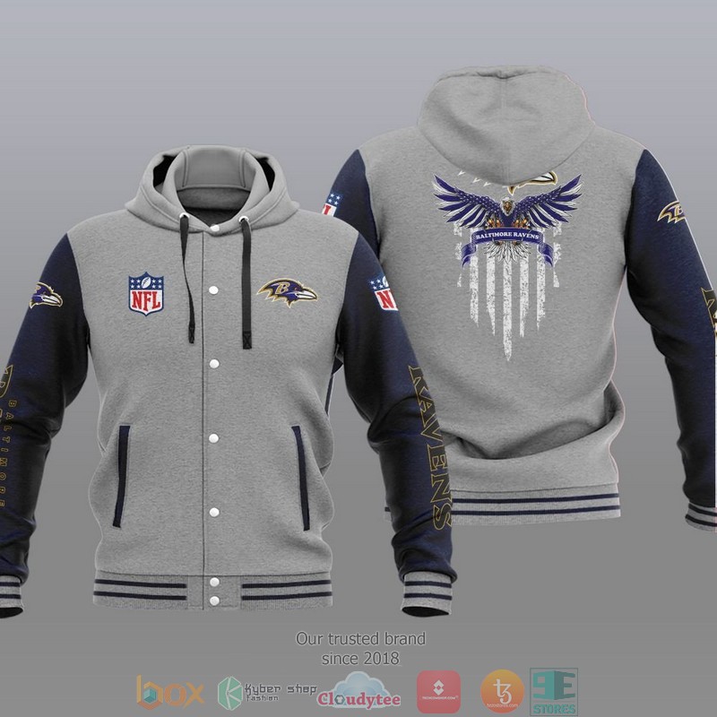 NFL Baltimore Ravens Eagle American Flag Baseball Jacket Hoodie 1