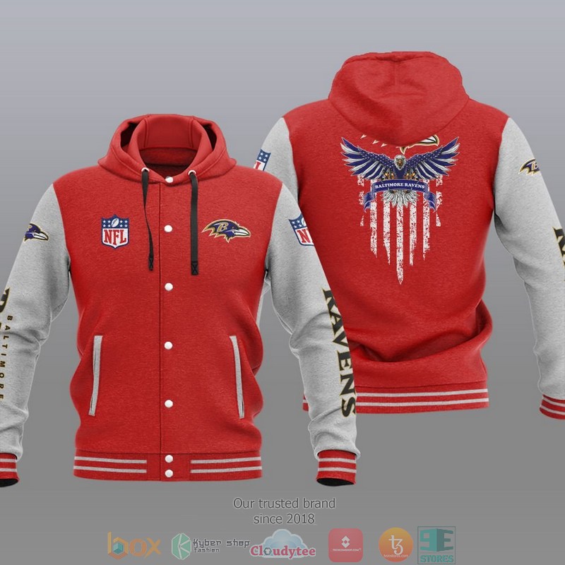 NFL Baltimore Ravens Eagle American Flag Baseball Jacket Hoodie 1 2 3 4