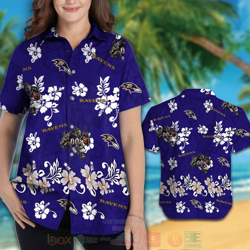 BEST NFL Baltimore Ravens Full Navy Hibiscus Flower Hawaii Shirt, Short 3 NFL Baltimore Ravens Full Navy Hibiscus Flower Hawaiian Shirt Short 1 2