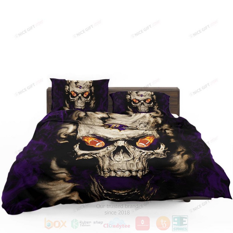 NFL Baltimore Ravens Inspired Skull Bedding Set