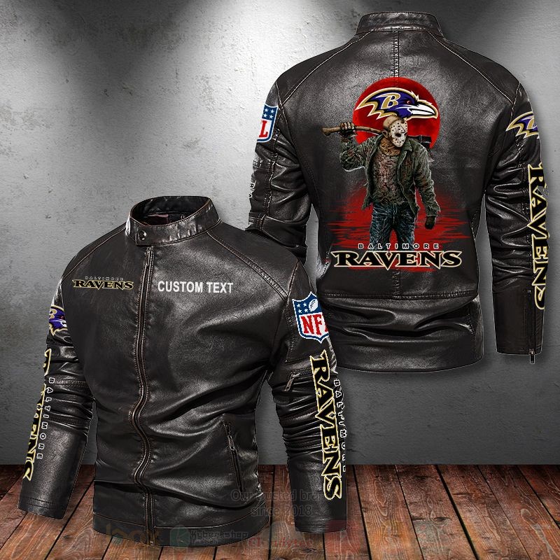 NFL Baltimore Ravens Jason Voorhees Custom Name Collar Leather Jacket