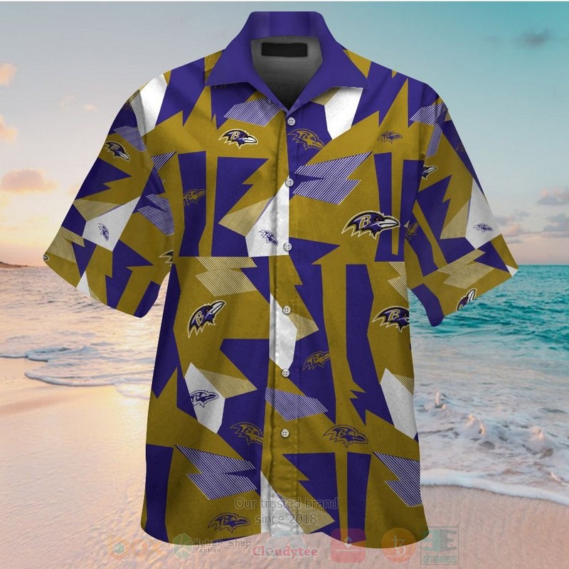 NFL Baltimore Ravens Navy Brown Hawaiian Shirt Short