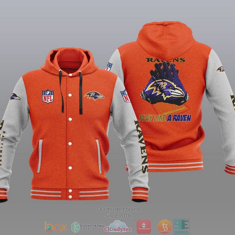 NFL Baltimore Ravens Play Like A Raven Baseball Jacket Hoodie 1 2 3 4 5