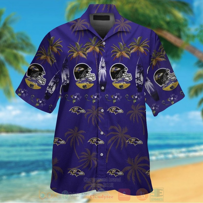 NFL Baltimore Ravens Rugby Cap Hawaiian Shirt Short