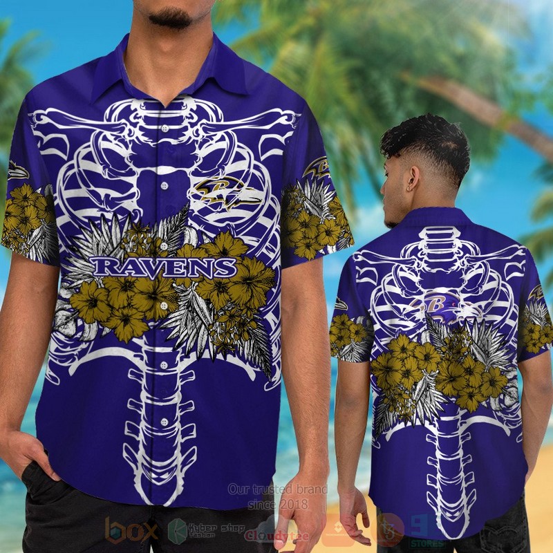 BEST NFL Baltimore Ravens Skeleton Hawaii Shirt, Short 2 NFL Baltimore Ravens Skeleton Hawaiian Shirt Short 1
