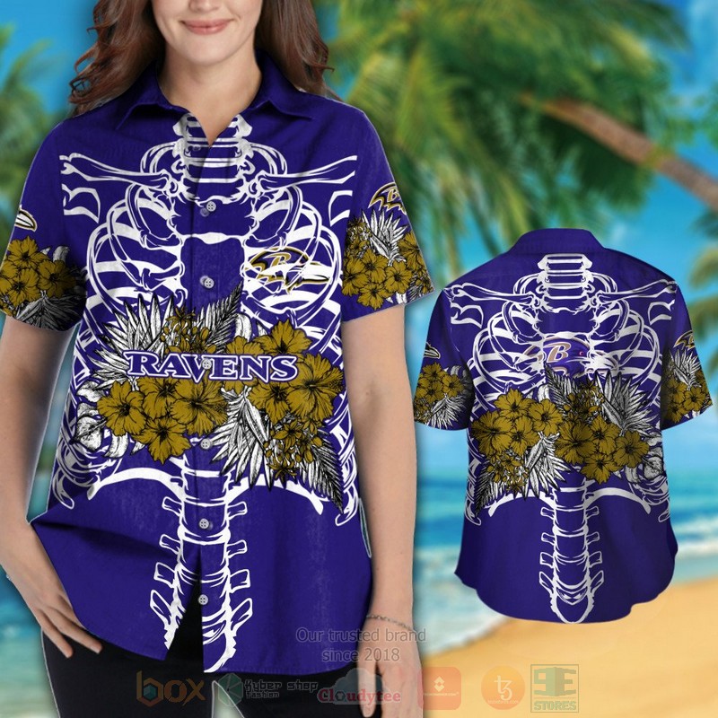 BEST NFL Baltimore Ravens Skeleton Hawaii Shirt, Short 3 NFL Baltimore Ravens Skeleton Hawaiian Shirt Short 1 2