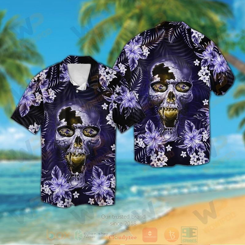 BEST NFL Baltimore Ravens Skull Hawaii Shirt, Short 1 NFL Baltimore Ravens Skull Hawaiian Shirt Short
