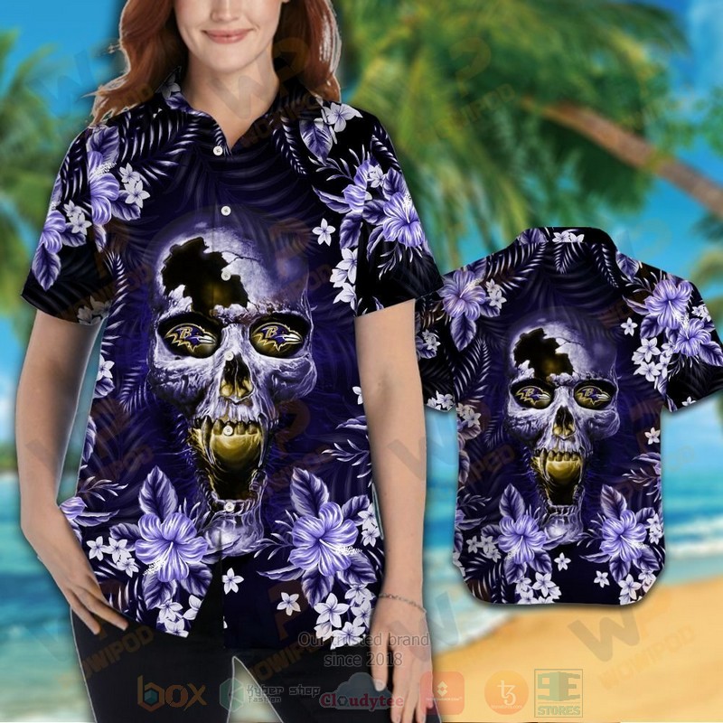BEST NFL Baltimore Ravens Skull Hawaii Shirt, Short 3 NFL Baltimore Ravens Skull Hawaiian Shirt Short 1 2