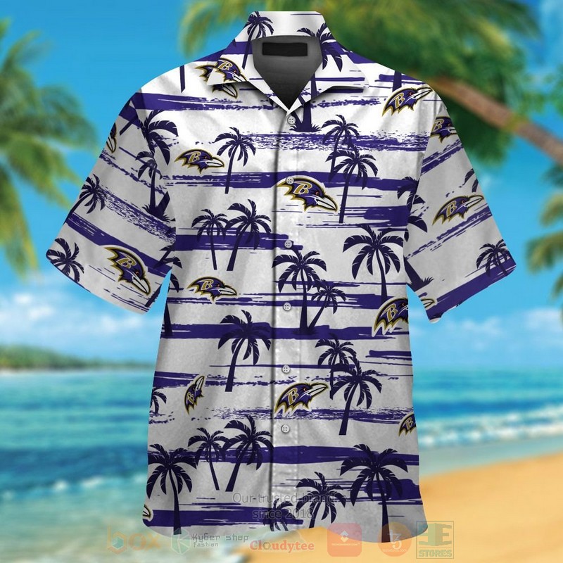 NFL Baltimore Ravens White Navy Hawaiian Shirt Short