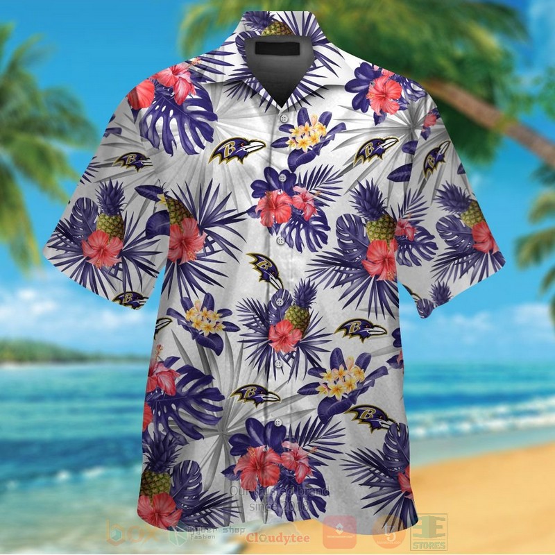 BEST NFL Baltimore Ravens White-Red Hibiscus Flowers Hawaii Shirt, Short 13 NFL Baltimore Ravens White Red Hibiscus Flowers Hawaiian Shirt Short