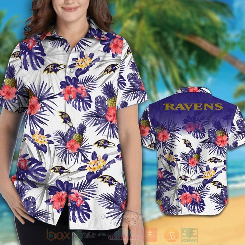 BEST NFL Baltimore Ravens White-Red Hibiscus Flowers Hawaii Shirt, Short 3 NFL Baltimore Ravens White Red Hibiscus Flowers Hawaiian Shirt Short 1 2