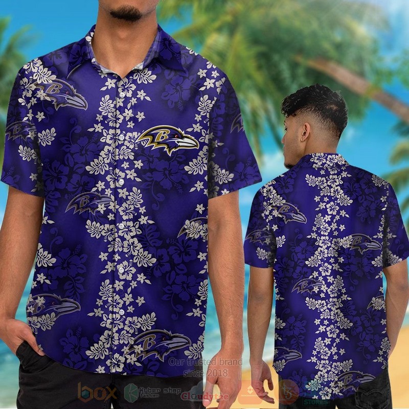 BEST NFL Baltimore Ravens White Hibiscus Flowers Hawaii Shirt, Short 2 NFL Baltimore Ravens White Hibiscus Flowers Hawaiian Shirt Short 1