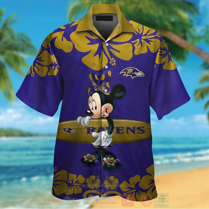 NFL Baltimore Ravens and Minnie Mouse Hawaiian Shirt Short