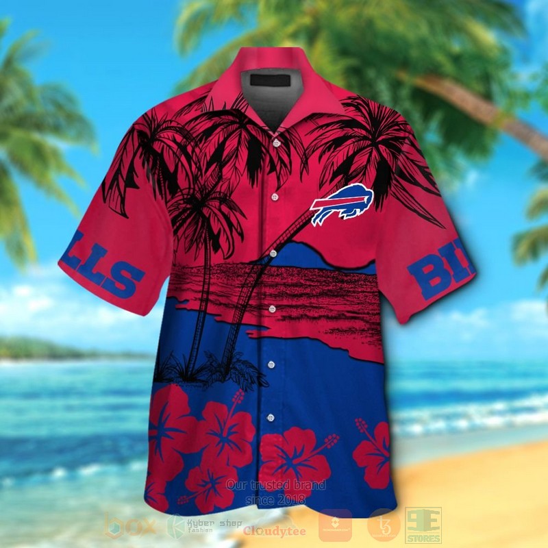 NFL Buffalo Bills Red Blue Hibiscus Hawaiian Shirt Short