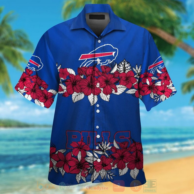 NFL Buffalo Bills Red Hibiscus Hawaiian Shirt Short
