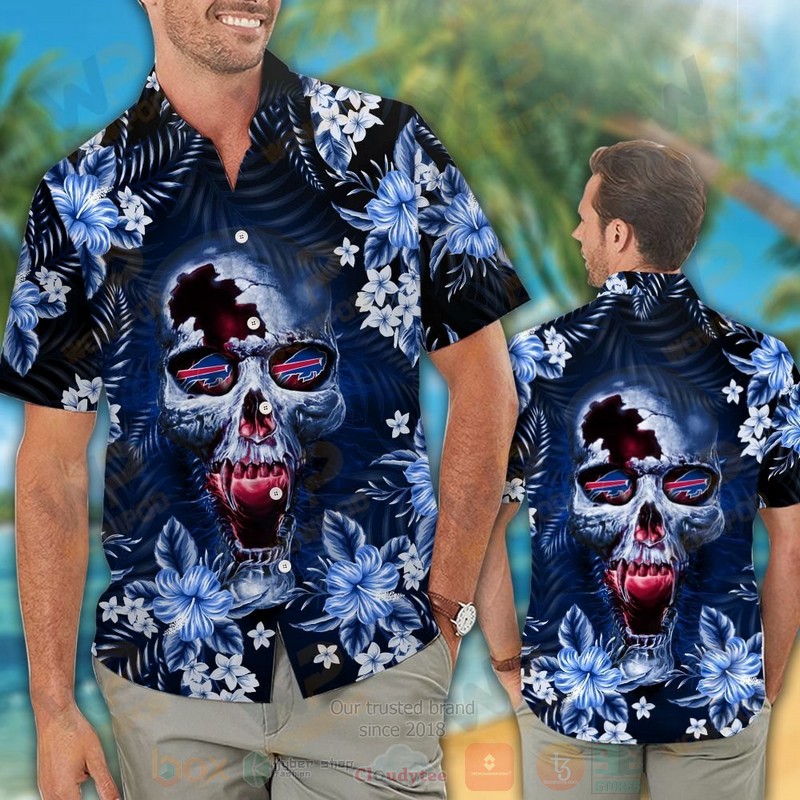 BEST NFL Buffalo Bills Skull Hawaii Shirt, Short 2 NFL Buffalo Bills Skull Hawaiian Shirt Short 1