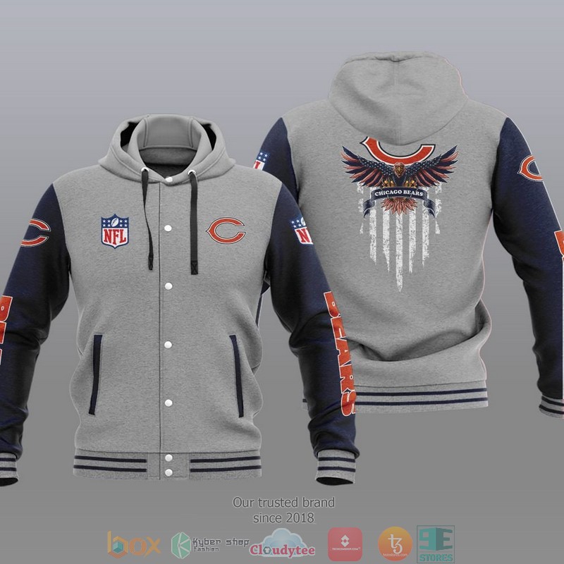 HOT Chicago Bears Eagle American Flag Varsity Hoodie Jacket 3 NFL Chicago Bears Eagle American Flag Baseball Jacket Hoodie 1 2