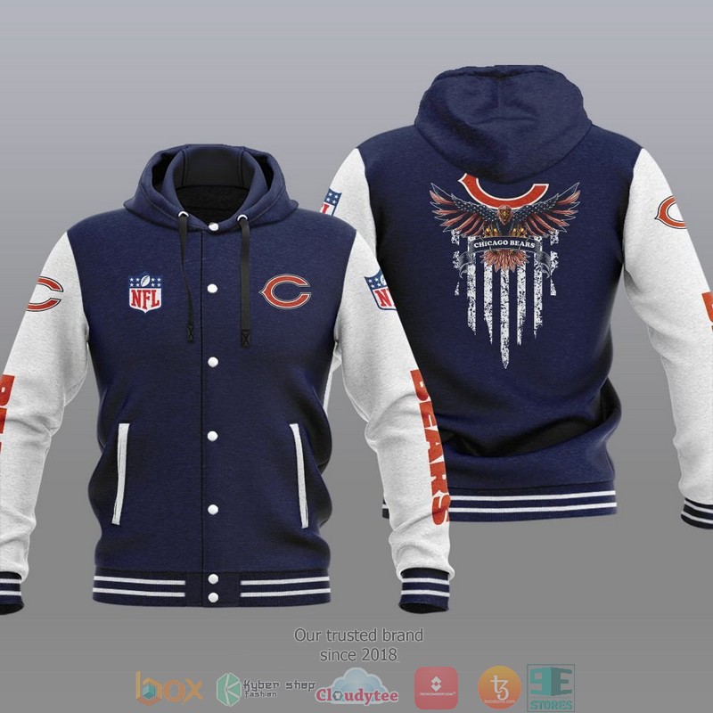 HOT Chicago Bears Eagle American Flag Varsity Hoodie Jacket 4 NFL Chicago Bears Eagle American Flag Baseball Jacket Hoodie 1 2 3