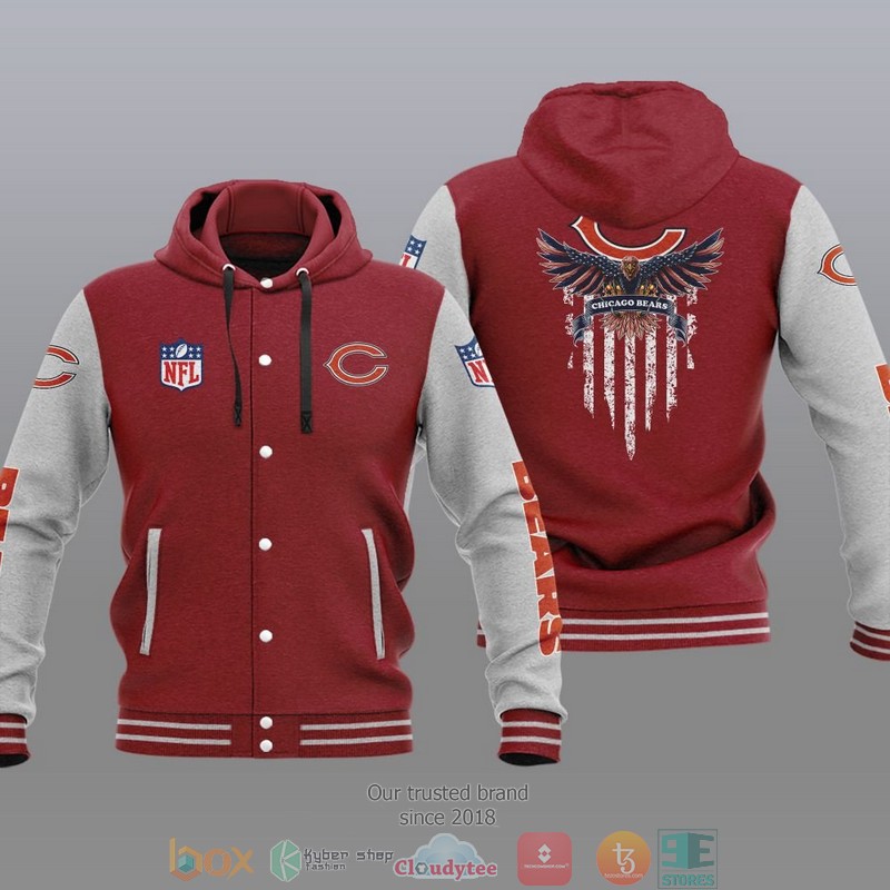 HOT Chicago Bears Eagle American Flag Varsity Hoodie Jacket 5 NFL Chicago Bears Eagle American Flag Baseball Jacket Hoodie 1 2 3 4