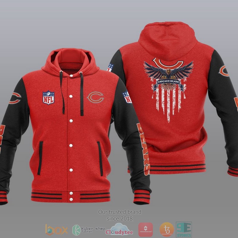 HOT Chicago Bears Eagle American Flag Varsity Hoodie Jacket 6 NFL Chicago Bears Eagle American Flag Baseball Jacket Hoodie 1 2 3 4 5