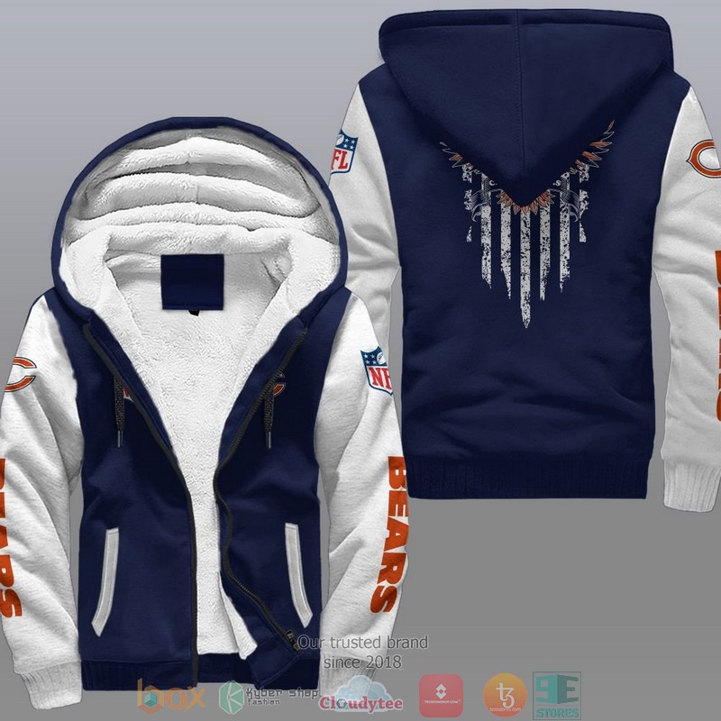 HOT Chicago Bears Eagle American Flag 3D Fleece Hoodie 3 NFL Chicago Bears Eagle American Flag Fleece Hoodie 1 2