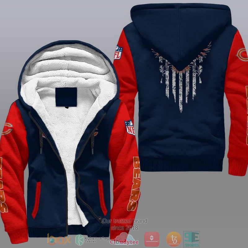 HOT Chicago Bears Eagle American Flag 3D Fleece Hoodie 4 NFL Chicago Bears Eagle American Flag Fleece Hoodie 1 2 3