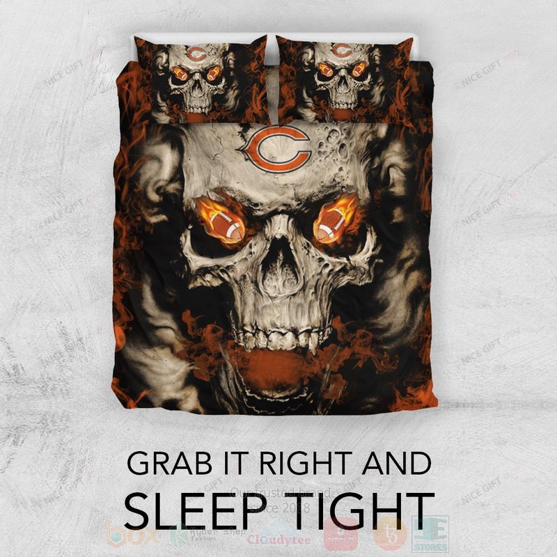 BEST NFL Chicago Bears Inspired Skull Duvet Cover Bed Sets 3 NFL Chicago Bears Inspired Skull Bedding Set 1 2