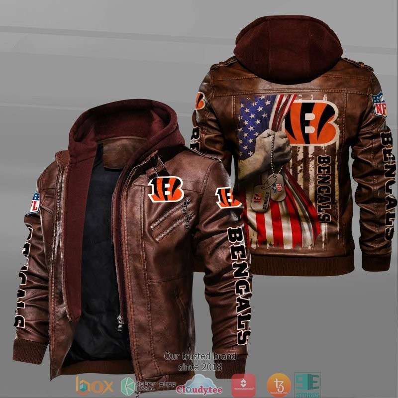 NFL Cincinnati Bengals hold American flag 2d leather jacket 2 NFL Cincinnati Bengals hold American flag 2d leather jacket 1