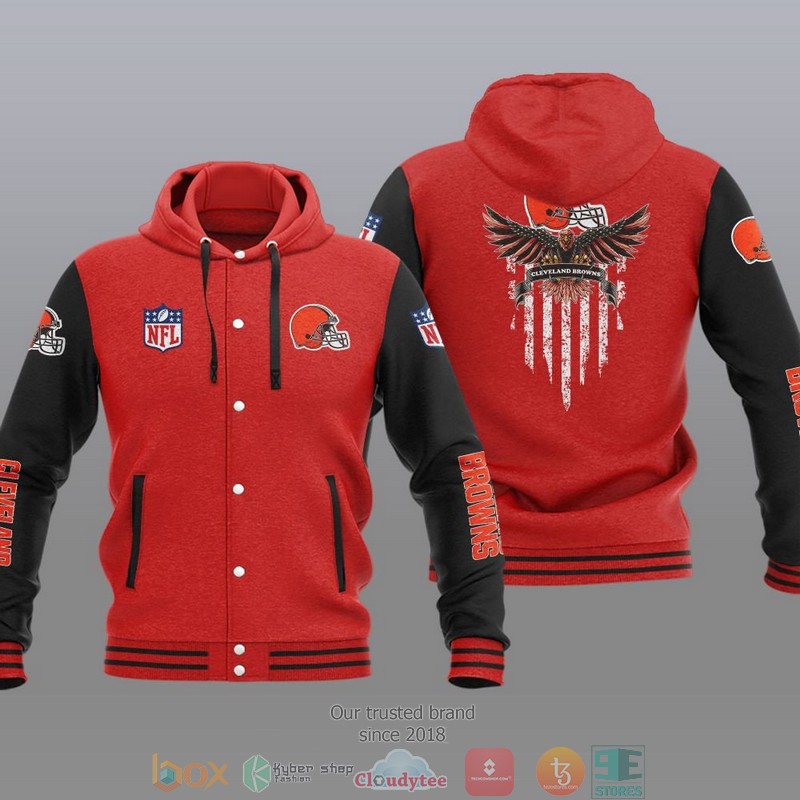 NFL Cleveland Browns Eagle American Flag Baseball Jacket Hoodie 1 2 3 4 5