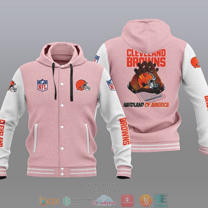 HOT Cleveland Browns Hardland Of America Varsity Hoodie Jacket 4 NFL Cleveland Browns Hardland Of America Baseball Jacket Hoodie 1 2 3