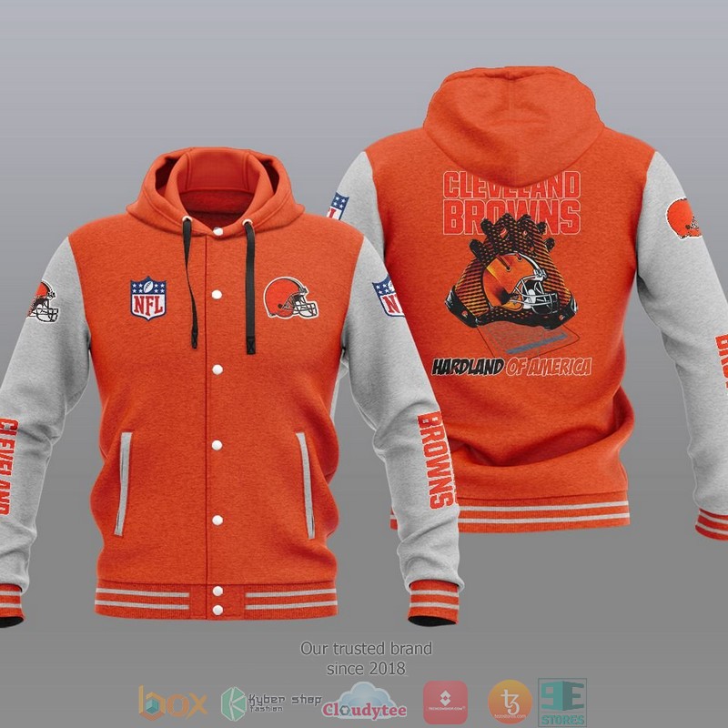 HOT Cleveland Browns Hardland Of America Varsity Hoodie Jacket 6 NFL Cleveland Browns Hardland Of America Baseball Jacket Hoodie 1 2 3 4 5