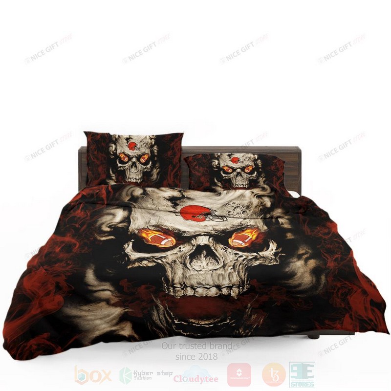 NFL Cleveland Browns Inspired Skull Bedding Set