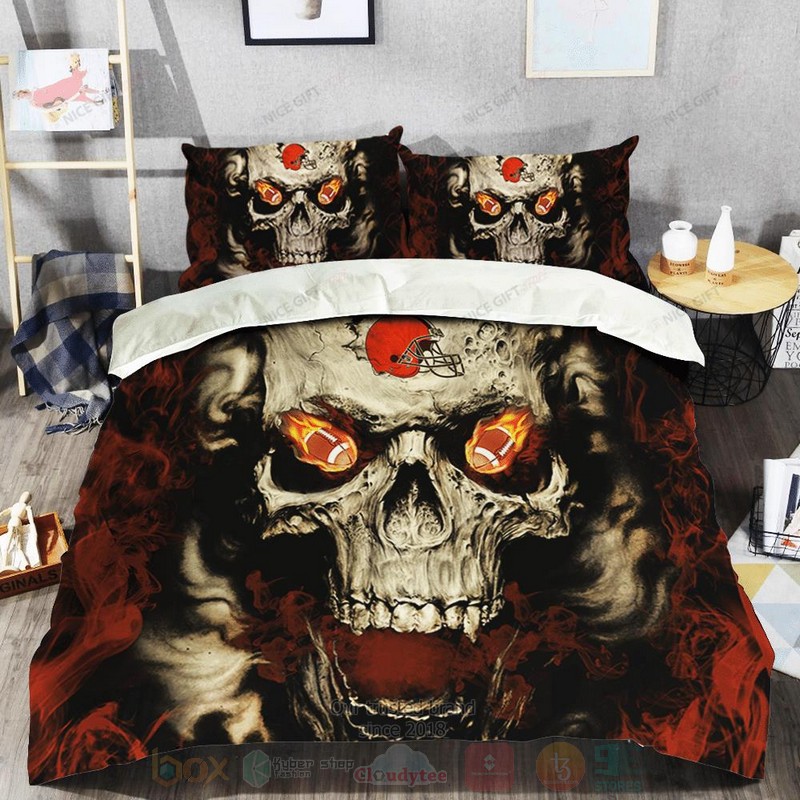 NFL Cleveland Browns Inspired Skull Bedding Set 1