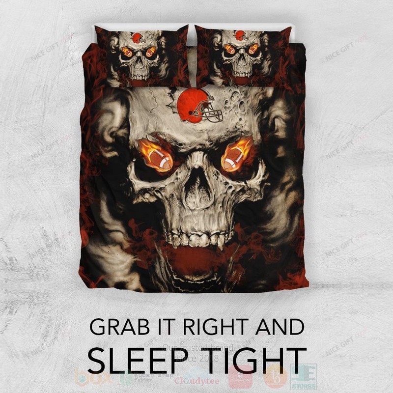 BEST NFL Cleveland Browns Inspired Skull Duvet Cover Bed Sets 3 NFL Cleveland Browns Inspired Skull Bedding Set 1 2